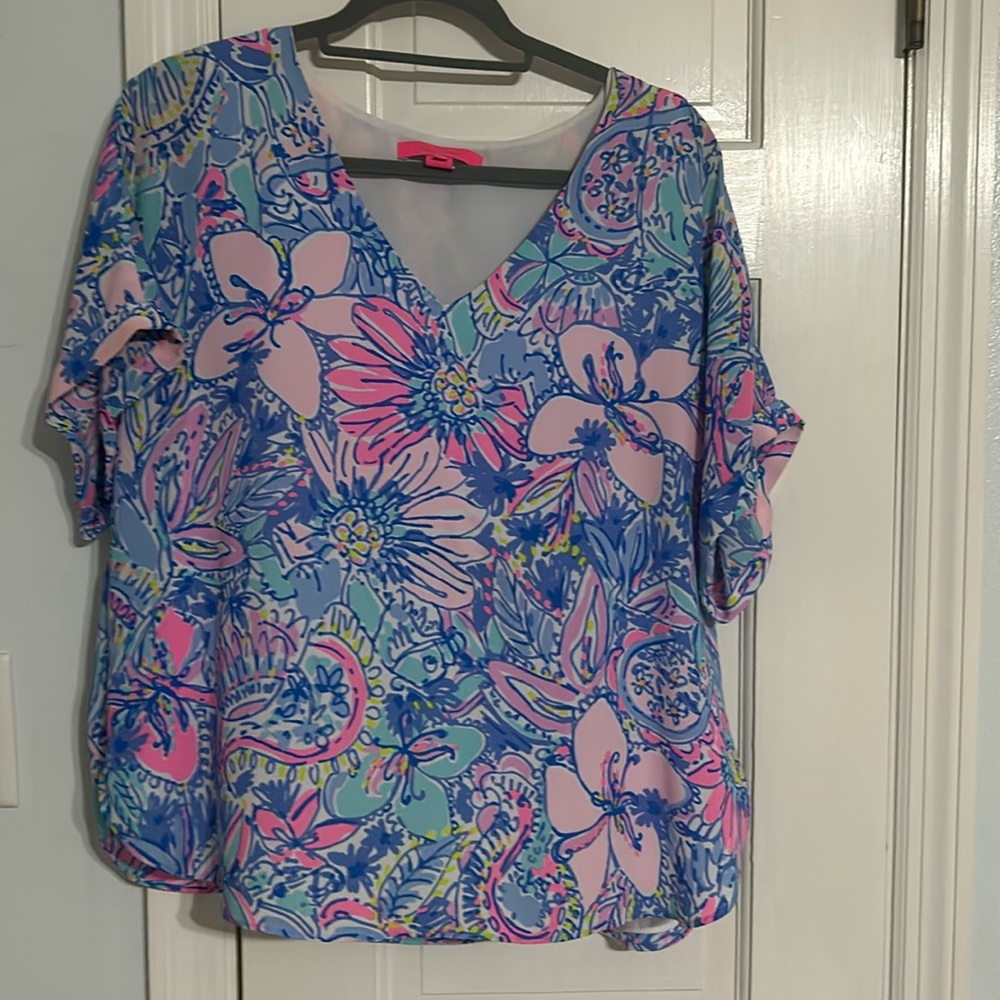 Lilly Pulitzer Casden Top Blouse Pop Up Got Your Back Size Large